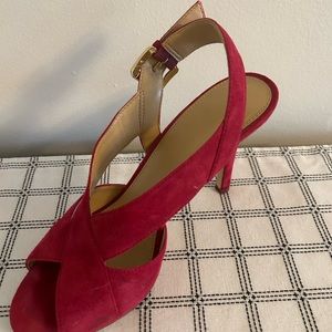Michael Kora Fushia suede sling back high heel sandals